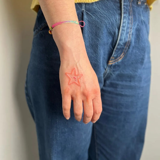 Small Minimalist Star Tattoo on Women Hand by @babbygail_doodles