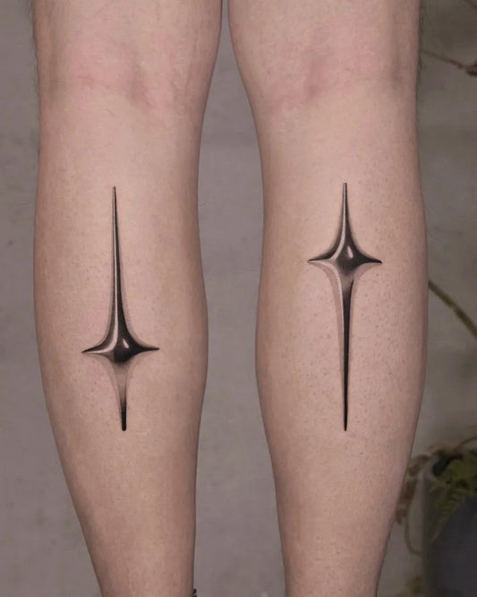 Small Minimalist Star Tattoo on Women Legs by @newtattoo_studio