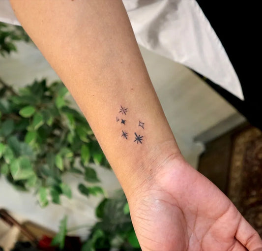 Small Minimalist Stars Tattoo on Women Wrist by @rolypolyc