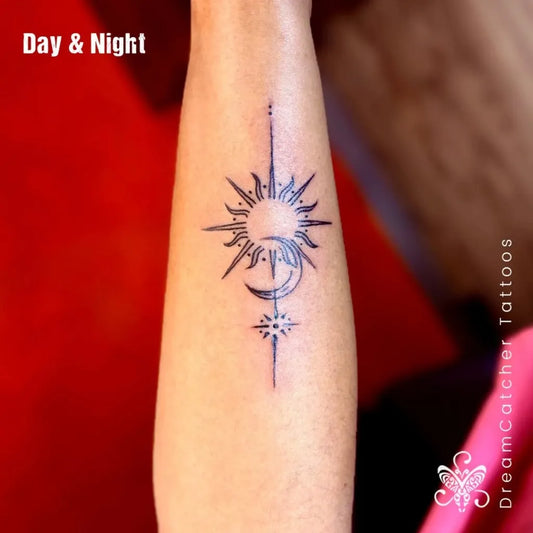 Small Minimalist Sun Moon Line on Women Wrist Tattoo by @dreamcatcher_tattoos