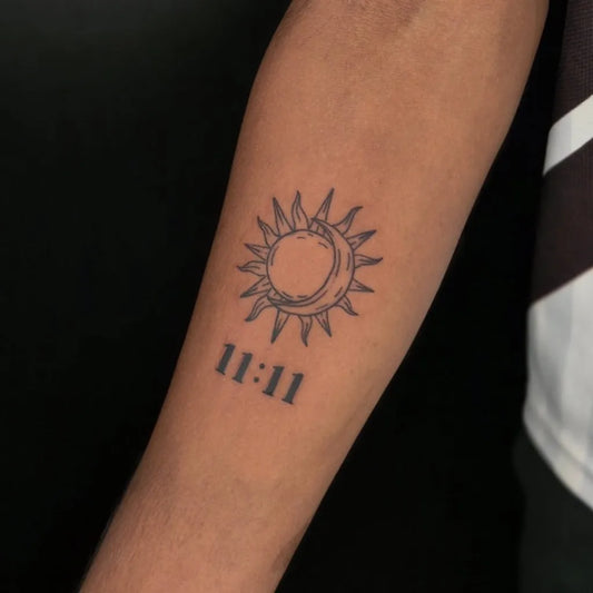Small Minimalist Sun and 1111 on Men Arm Tattoo by @d.tattoo_official