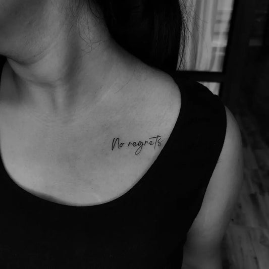Small Minimalist Text Tattoo on Women Collarbone by @tj__tattoos