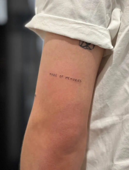 Small Minimalist Text on Men Arm Tattoo by @karntattooer
