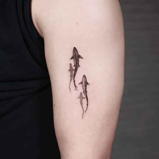 Small Minimalist Three Koi Fish on Men Arm Tattoo by @inkparktattoo_kop