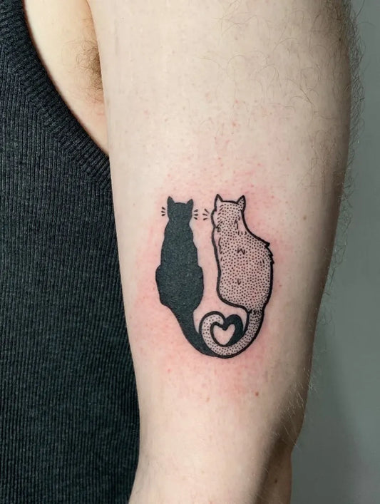 Small Minimalist Two Cats Tattoo on Men Arm by @ohhowladylike