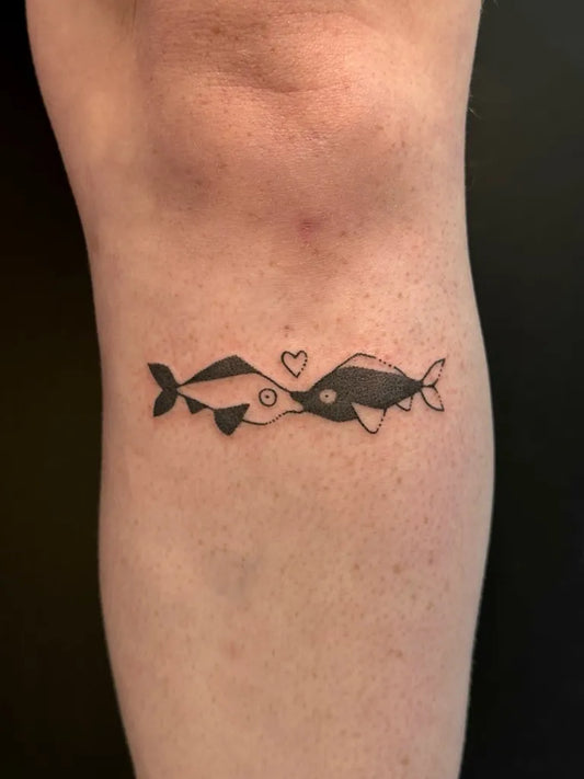 Small Minimalist Yin Yang Fish Tattoo on Women Thigh by @clara.tats