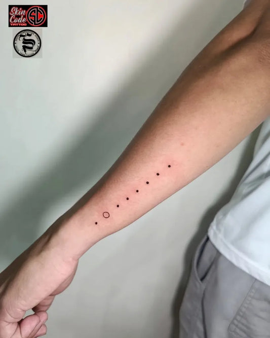 Small Minimalist dots on Men forearm Tattoo by @skincodetattooiloilo