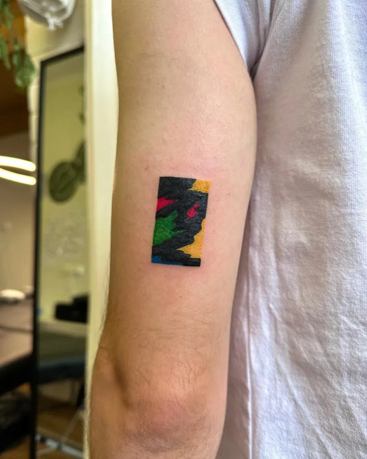 Small Negative Space Abstract Geometric Blocks Tattoo on Men Arm by @stinky.tatts