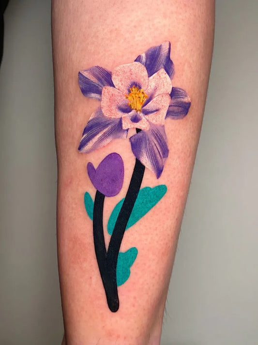 Small Neo Traditional Columbine Flower on Women Arm Flower Tattoo by @mambotattooer