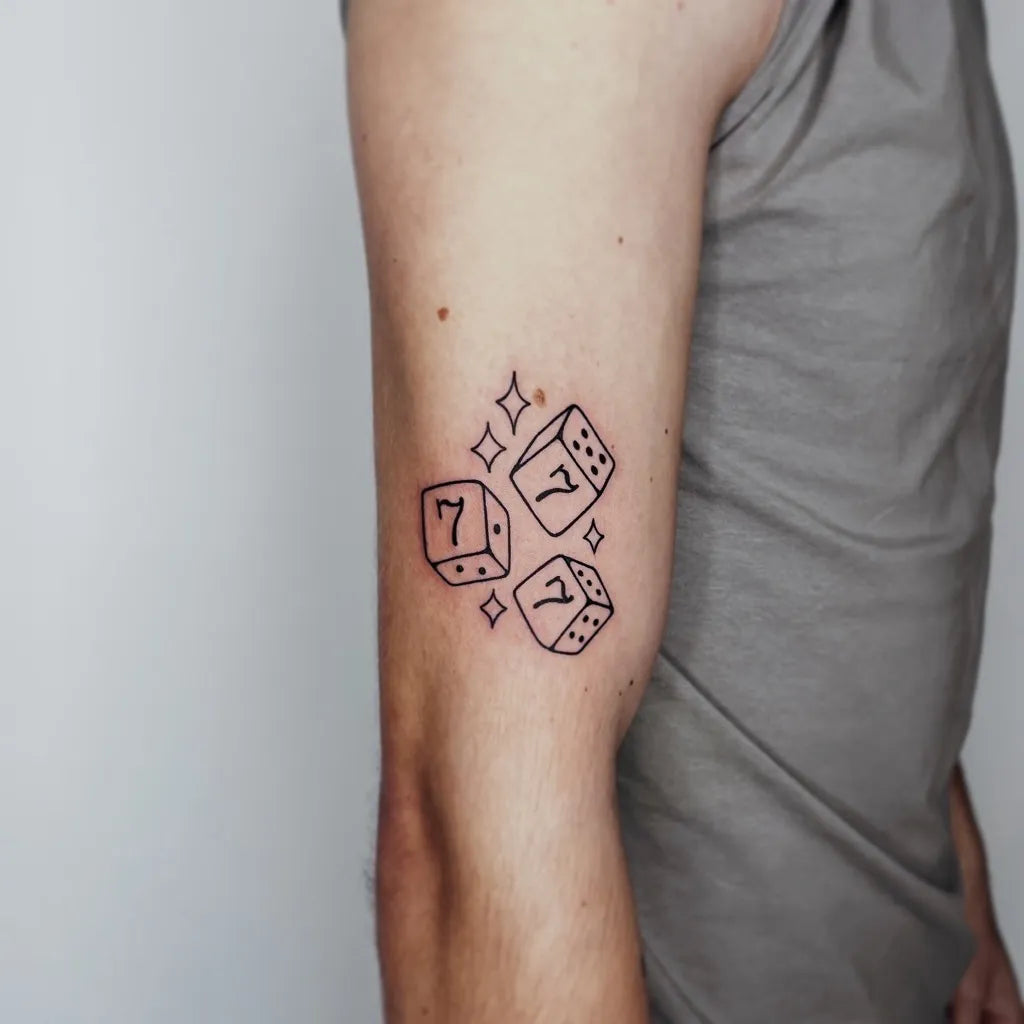 Small Neo Traditional Lucky Dice Tattoo on Men Arm by @flink_nicole