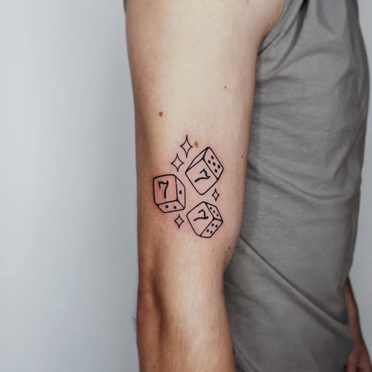 Small Neo Traditional Lucky Dice Tattoo on Men Arm by @flink_nicole