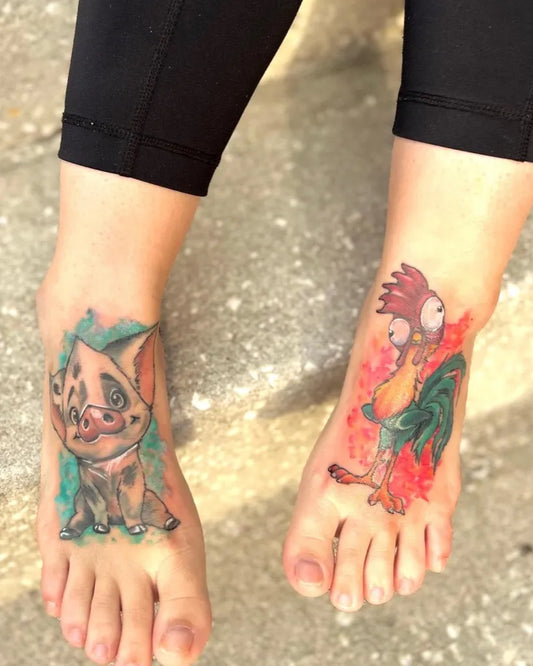 Small Neo Traditional Moana Pua Heihei Tattoo on Women Foot by @ciara_meyer_tattoos
