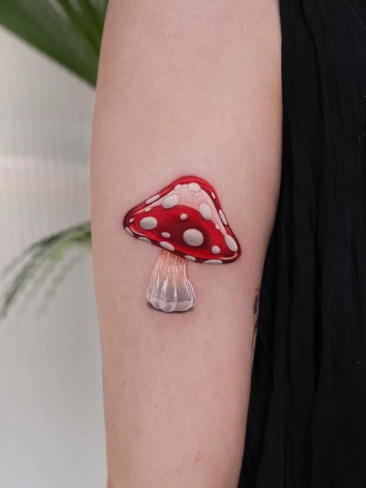 Small Neotraditional 3d Mushroom on Women Arm Tattoo by @inkflow_akiwong
