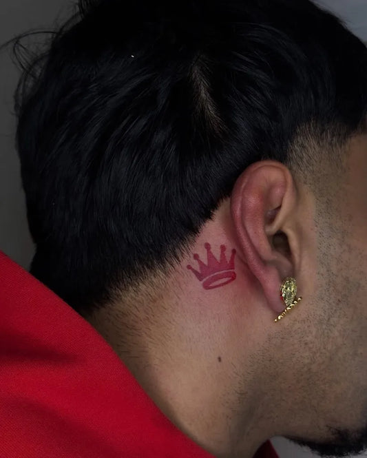Small Neotraditional Crown on Men Neck Tattoo by @berrytatted