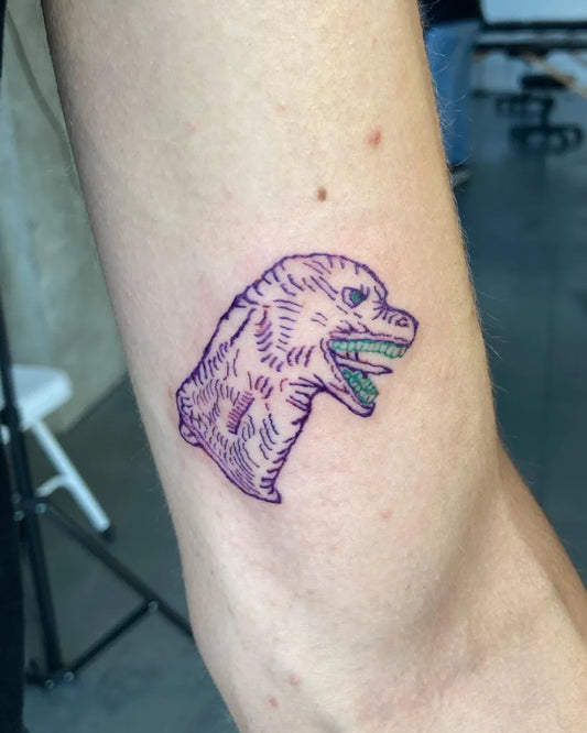 Small Neotraditional Dinosaur Women Bicep by @howstarsdie