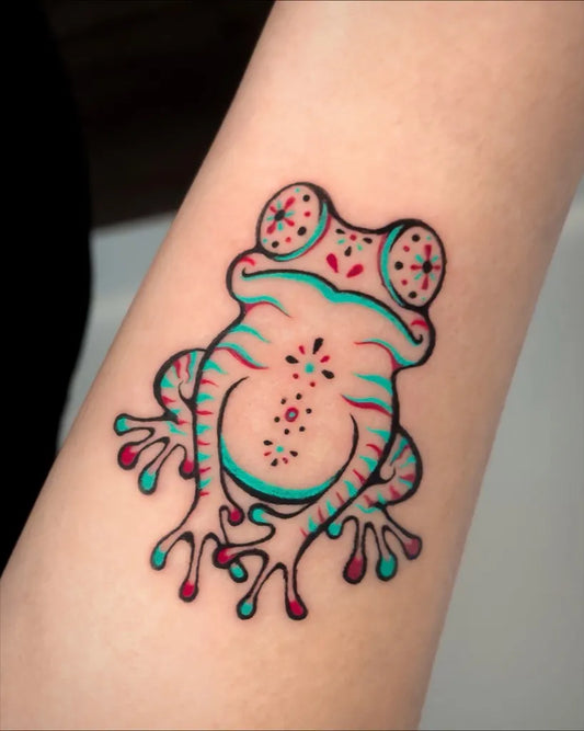 Small Neotraditional Frog Tattoo on Women Arm by @hwal_laboratory