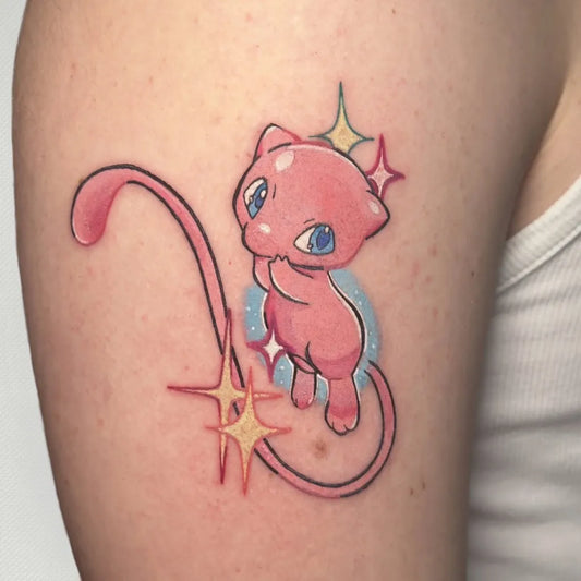 Small Neotraditional Pink Pokemon Clefairy Tattoo on Women Arm by @pokemon.tatts
