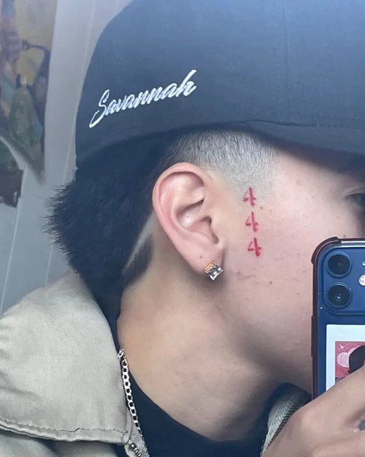 Small New School 444 on Men Face Tattoo by @khromepiece