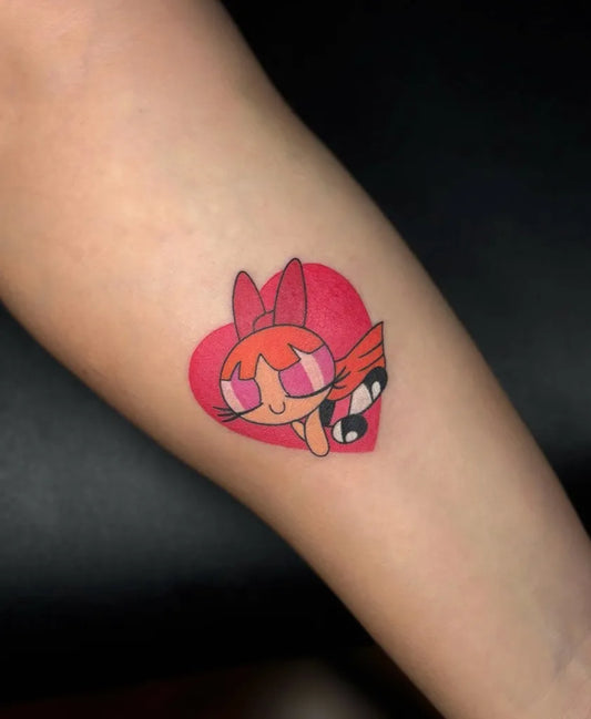 Small New School Blossom Heart Wings Cartoon Tattoo on Women Arm by @normal_person_tattoo
