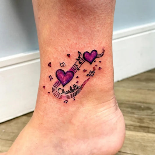 Small New School Hearts Music Notes Charlotte Women Ankle Tattoo on by @kaileemillertattoos