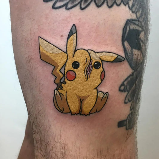 Small New School Pikachu Tattoo on Men Arm by @gamer.ink