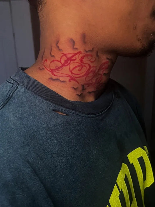 Small Old School AS on Men Neck Tattoo by @inkedbymim1