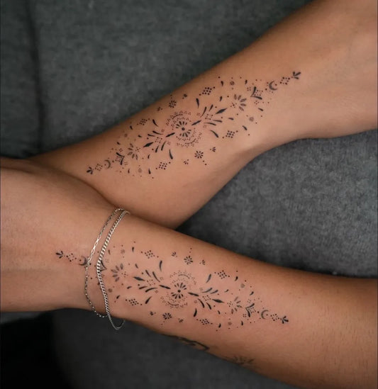 Small Ornamental Mandala Vine Tattoo on Women Forearm by @luckykattatstudio