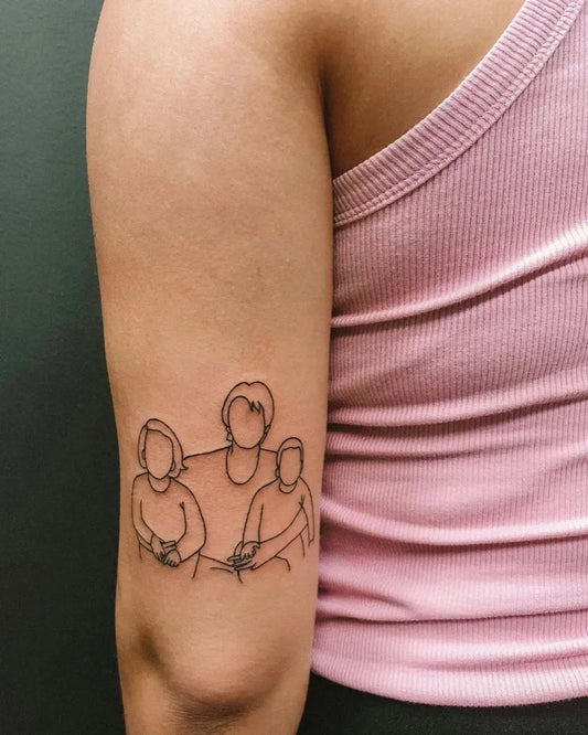 Small Outline Family Tattoo on Women Arm by @hybridink.helsinki