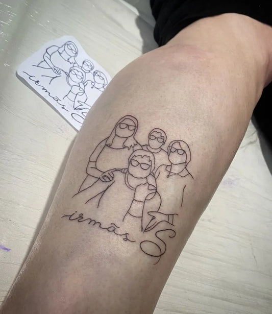 Small Outline Family portrait Tattoo on Women Arm by @rafacosta_tattoo