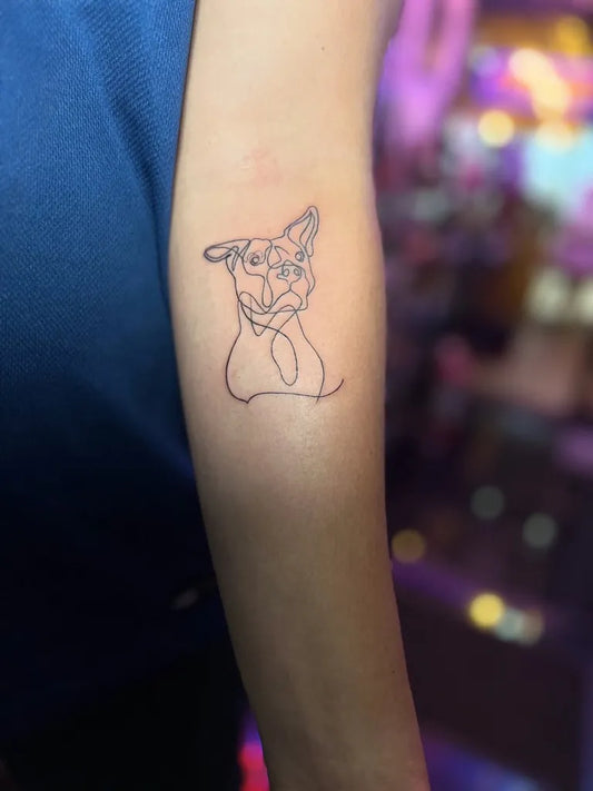 Small Outline French Bulldog Tattoo on Women Forearm by @yanninkstattoo