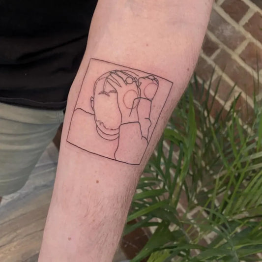 Small Outline ManHands Tattoo on Men Arm by @darkheartstudiouk