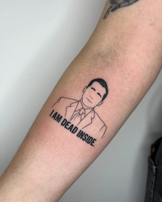 Small Outline Michael Scott Portrait Tattoo on Women Arm by @zizusdrawing