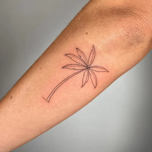 Small Outline Palm Tree Tattoo on Women Arm by @jora_lemon