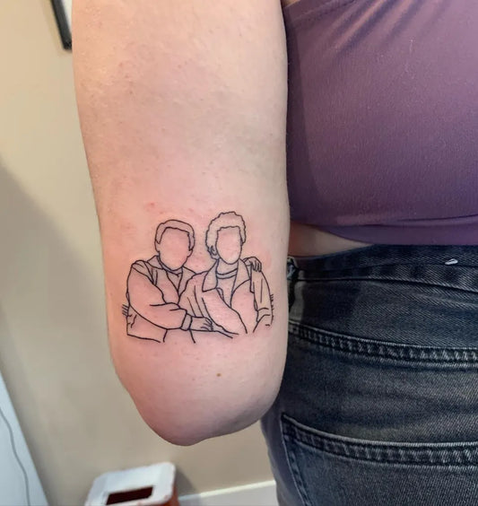 Small Outline Twins Tattoo on Women Arm by @vine_tattoos