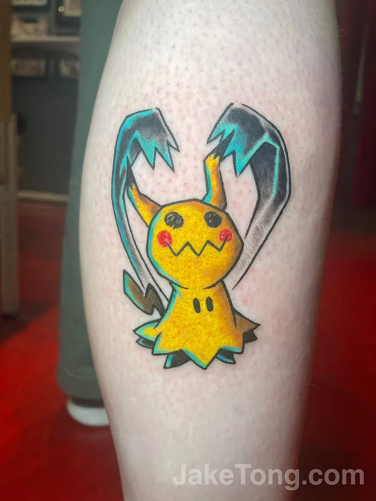 Small Pop Surreal Pikipek Tattoo on Men Leg by @papatong
