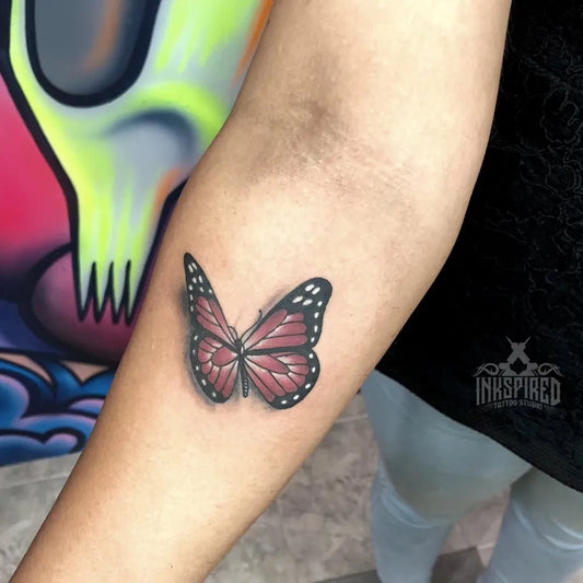 Small Realism Butterfly on Women Forearm Tattoo by @inkspiredtattoostudiomangalore