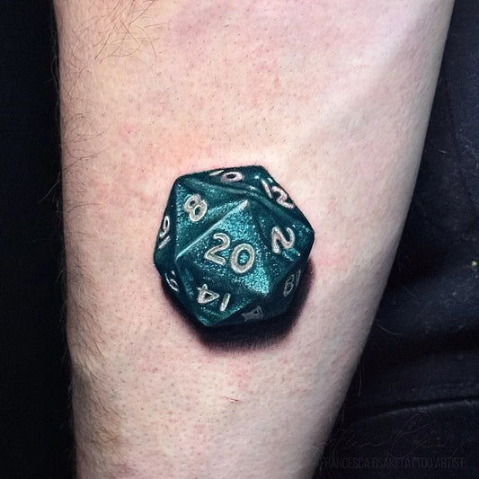 Small Realism Dice Tattoo on Men Arm by @francyosaki