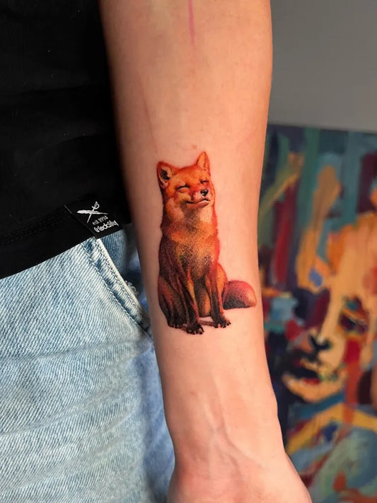 Small Realism Fox Tattoo on Women Arm by @agattattoo