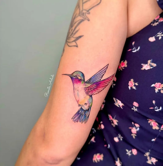Small Realism Hummingbird on Women Arm Tattoo by @reavladi