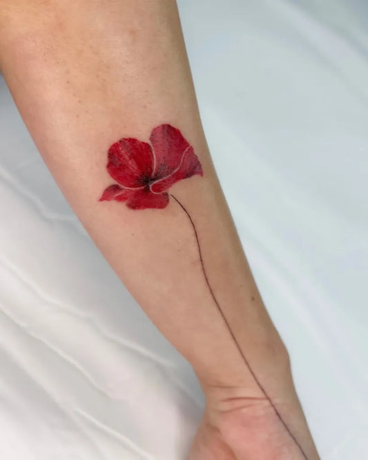 Small Realism Poppy Tattoo on Women Arm by @elizabalasa