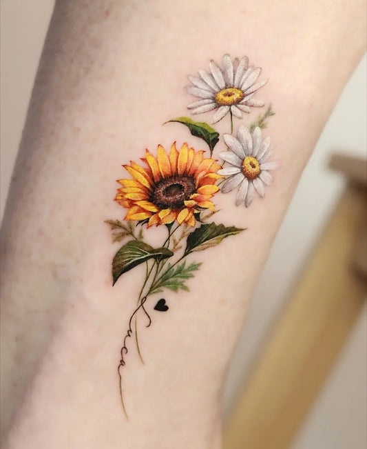 Small Realism Sunflower Daisy Tattoo on Women Forearm by @uworida