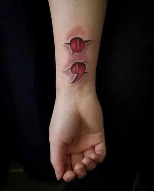 Small Realistic Semicolon Eyes on Women Wrist Tattoo by @jaydub_photo