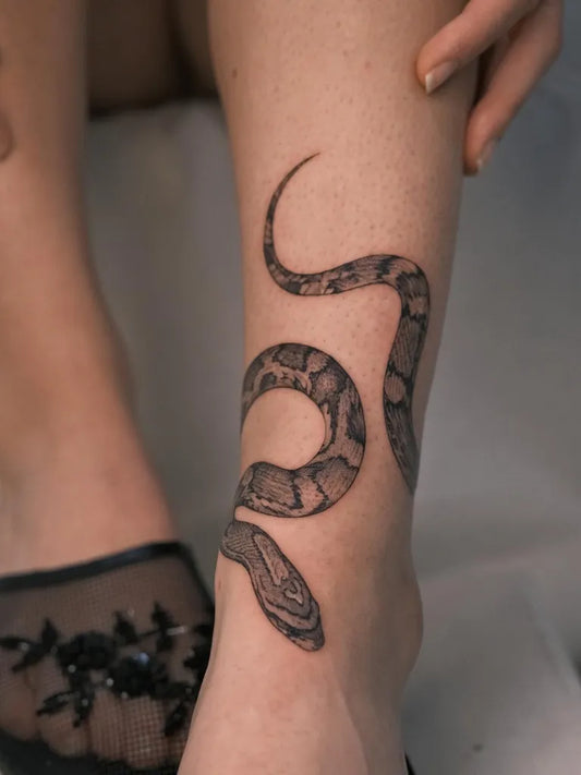 Small Realistic Snake on Women Ankle Tattoo by @choseung.ink