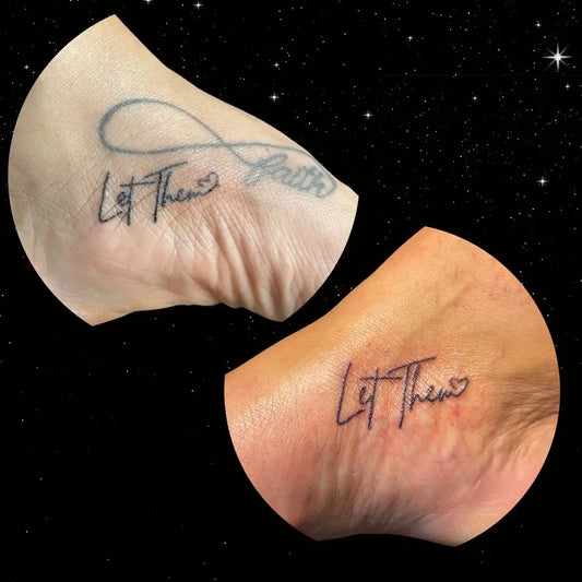 Small Script Let Them Infinity Heart on Women Wrist Tattoo by @rosemaryink.handpoke