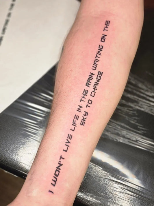 Small Script Quote on Men Forearm Tattoo by @_tattoosbykennari_