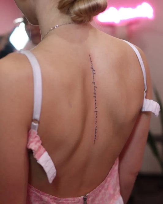 Small Script Quote on Women Spine Tattoo by @breescarano