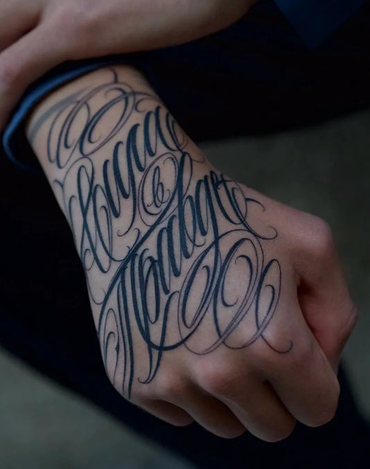 Small Script Russian Text on Men Wrist Tattoo by @potstattoo