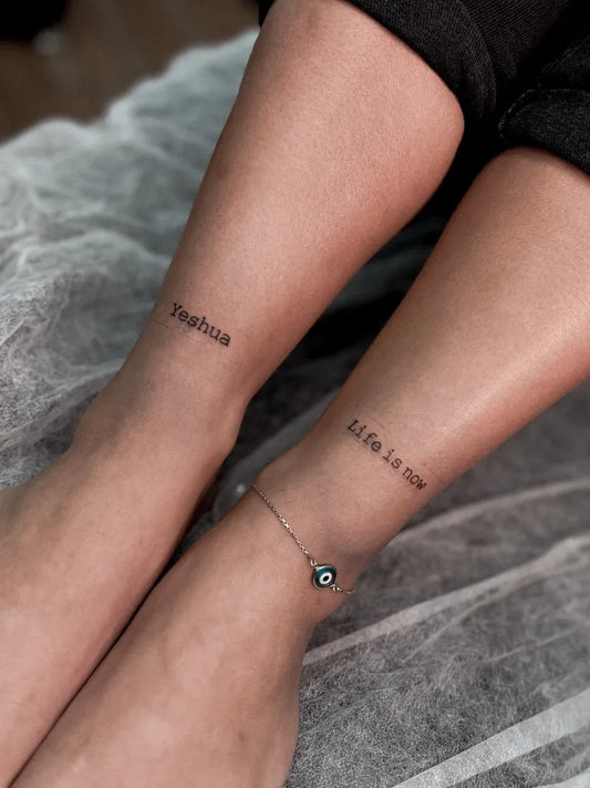 Small Script SophiaLive Now on Women Ankles Tattoo by @gicstattoo