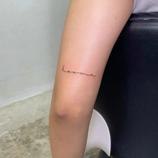 Small Script Word Become on Women Forearm Tattoo by @lee.mem.ber