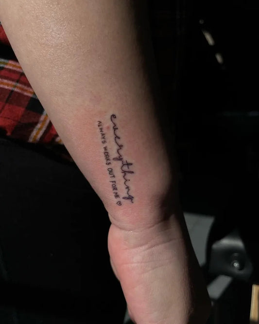Small Script Words Tattoo on Women Wrist by @finelinesby.aj